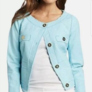 Lilly Pulitzer Women Tweed Blue Pockets Cropped Jacket Gold Buttons NWT Size M